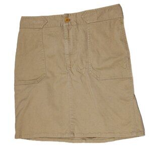 LAUREN RALPH LAUREN Women's Sz 12 Petite Khaki Mini Skirt Zip Fly Pockets Preppy